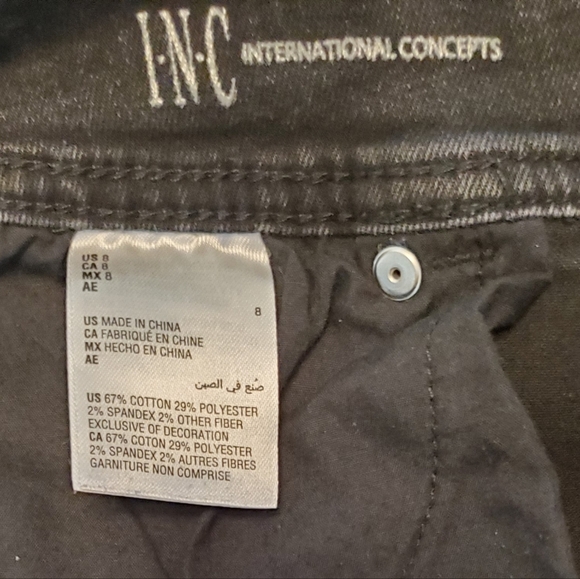 INC International Concepts Black Curvy Boyfriend Denim Leopard Patch Jean Size 8 - Picture 4 of 7